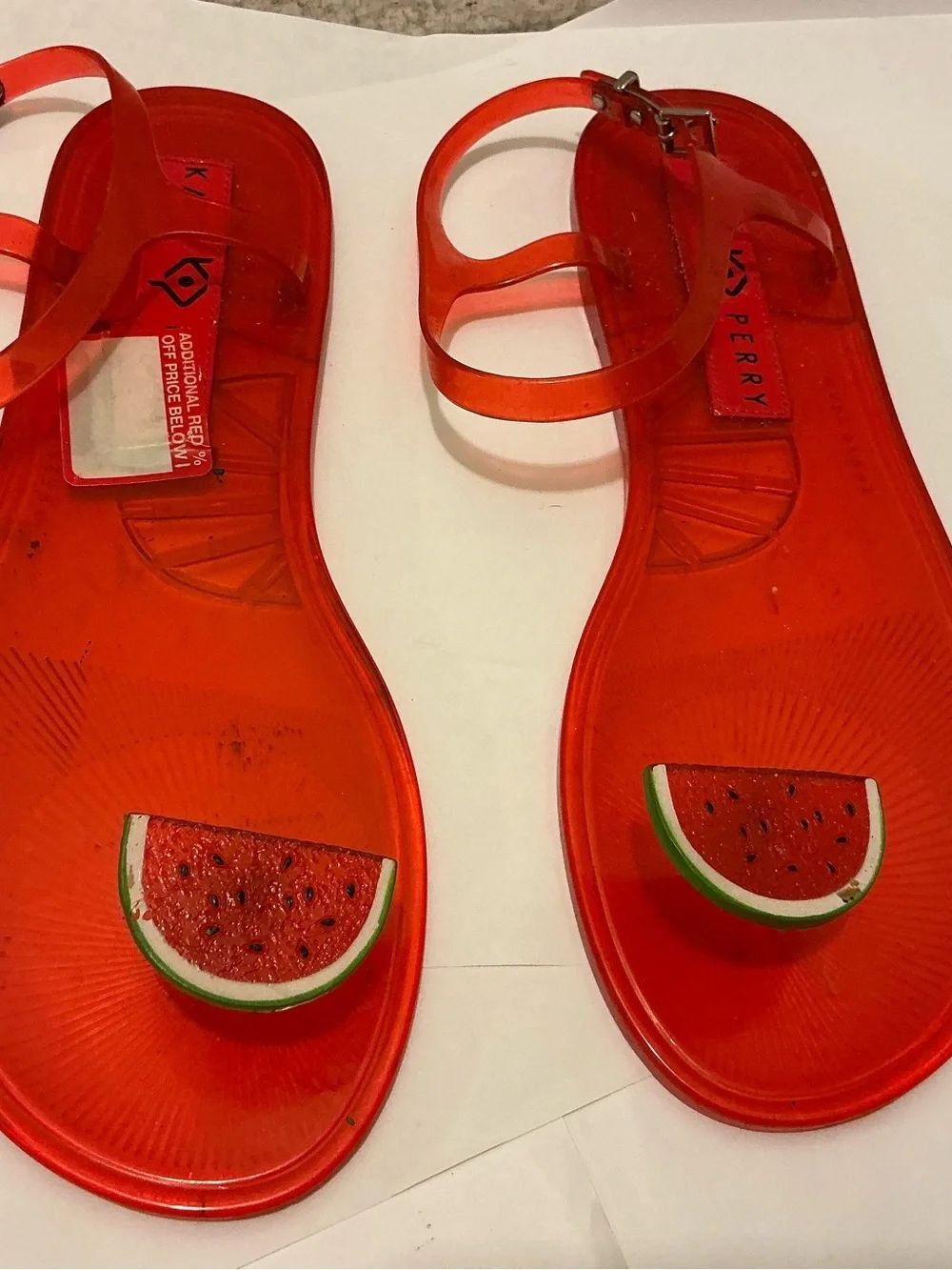 Katy Perry Collections Red Jelly Sandals with Watermelon Charm - Picture 4 of 6